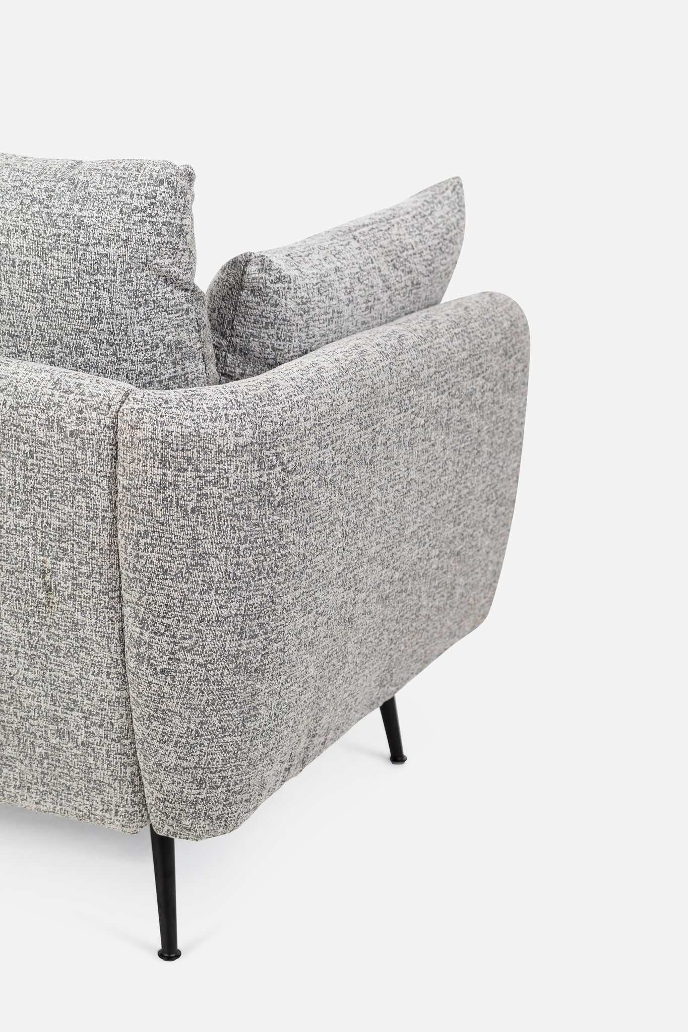 park armchair shown in grey fabric with black legs