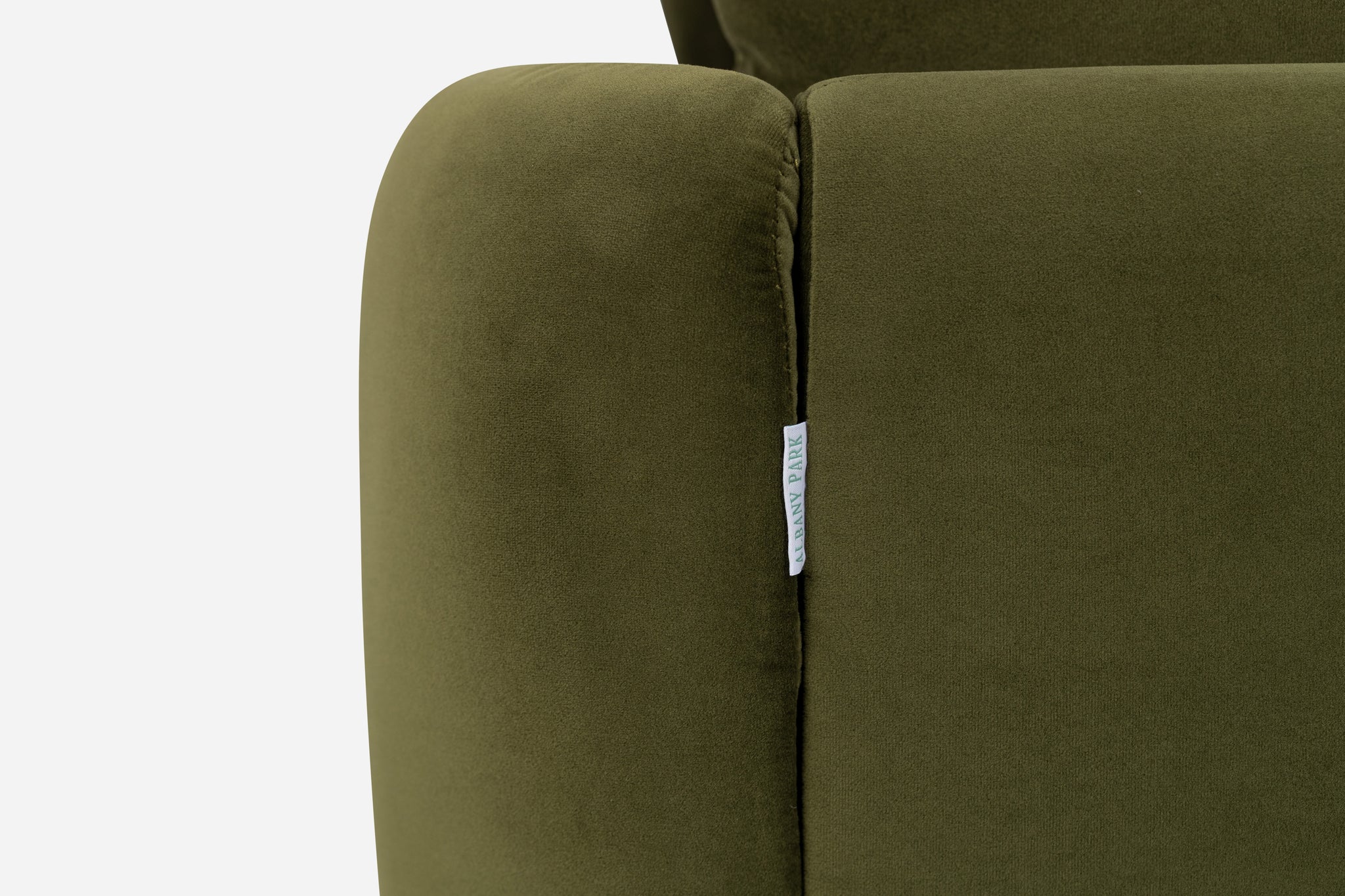park sectional sofa shown in olive velvet with gold legs left facing