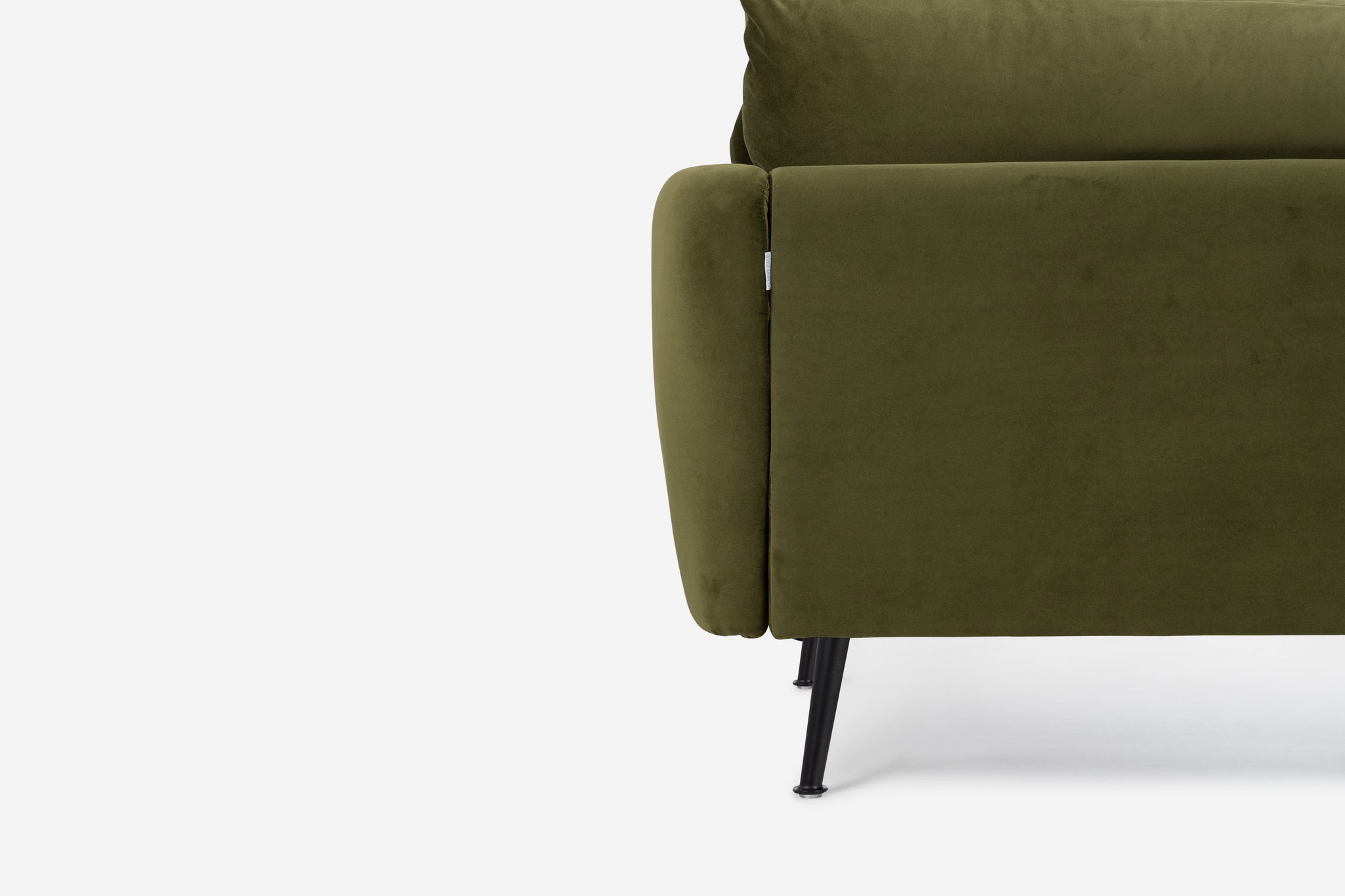 park sectional sofa shown in olive velvet with black legs left facing
