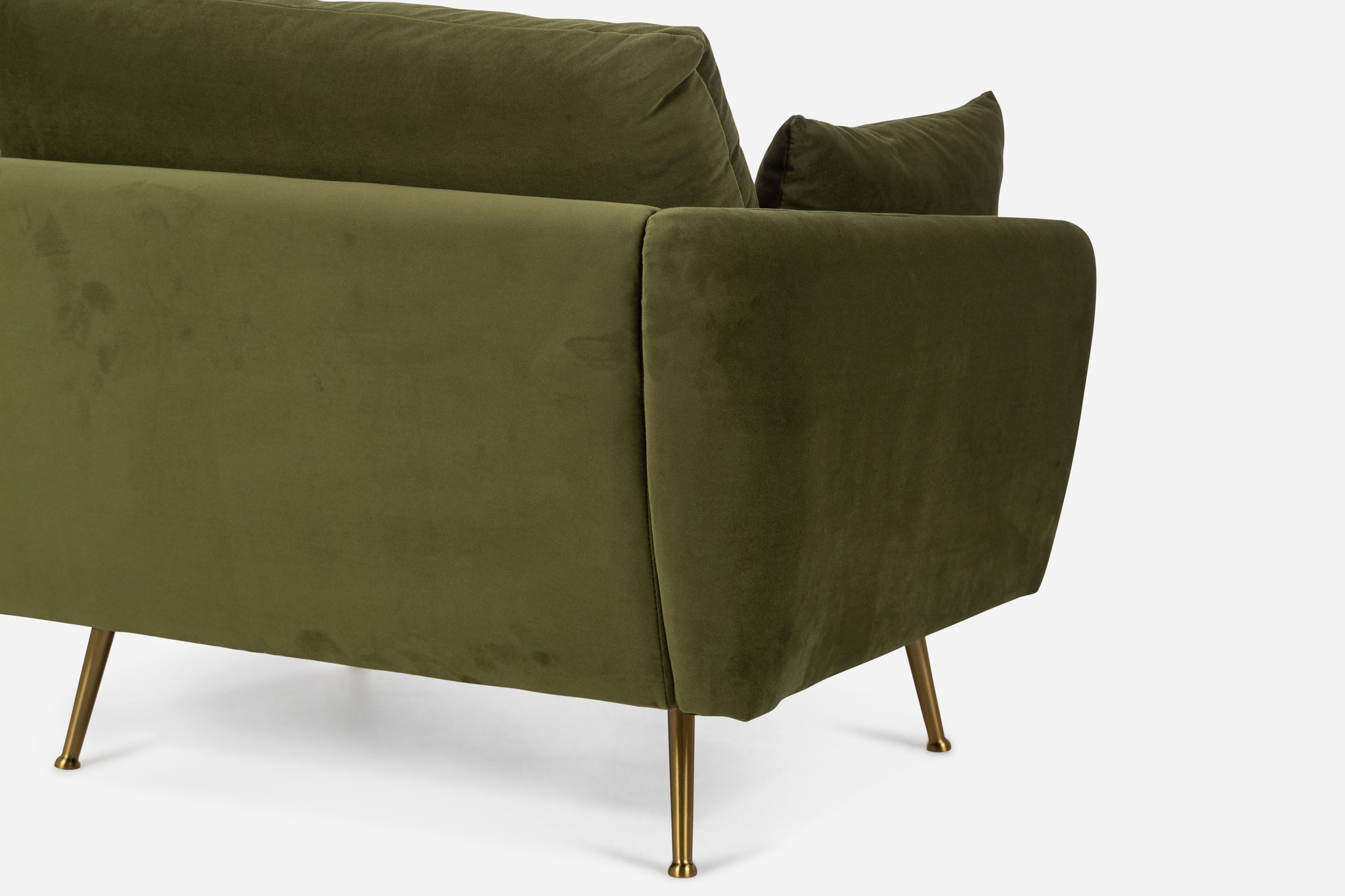 park armchair shown in olive velvet with gold legs