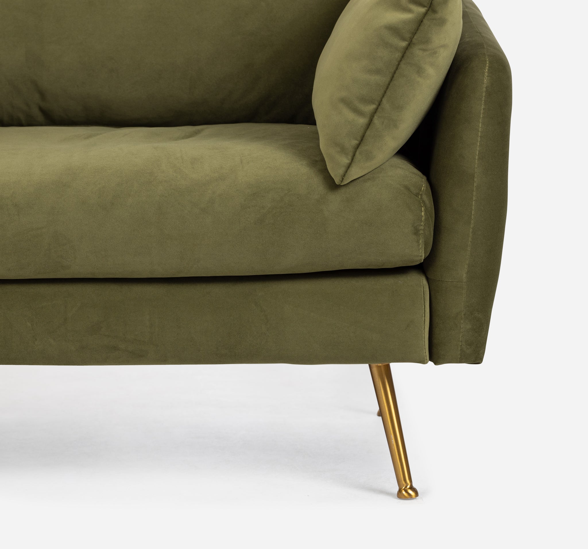 park armchair shown in olive velvet with gold legs