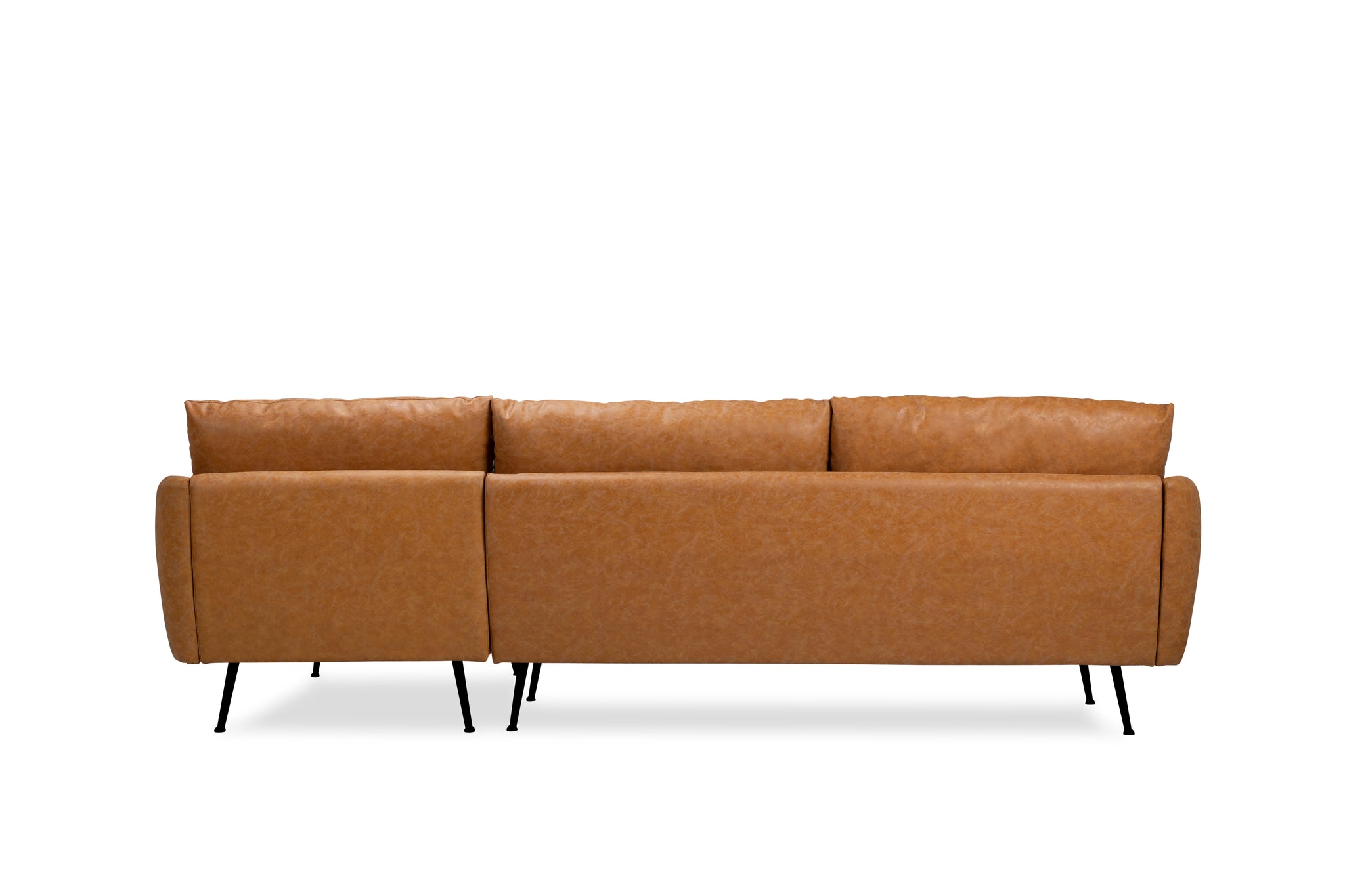 park sectional sofa shown in distressed vegan leather with black legs right facing