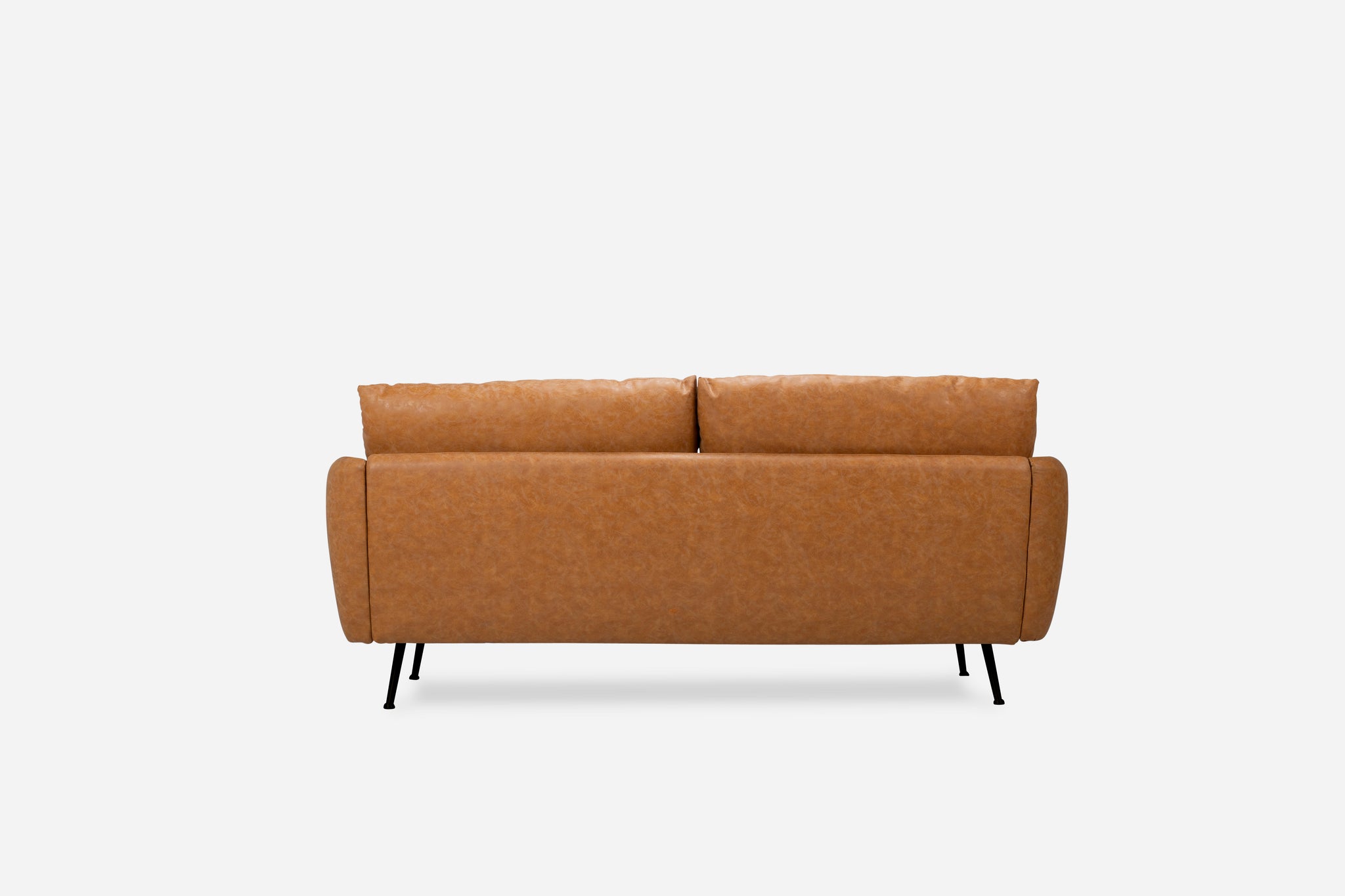 park sofa shown in distressed vegan leather with black legs