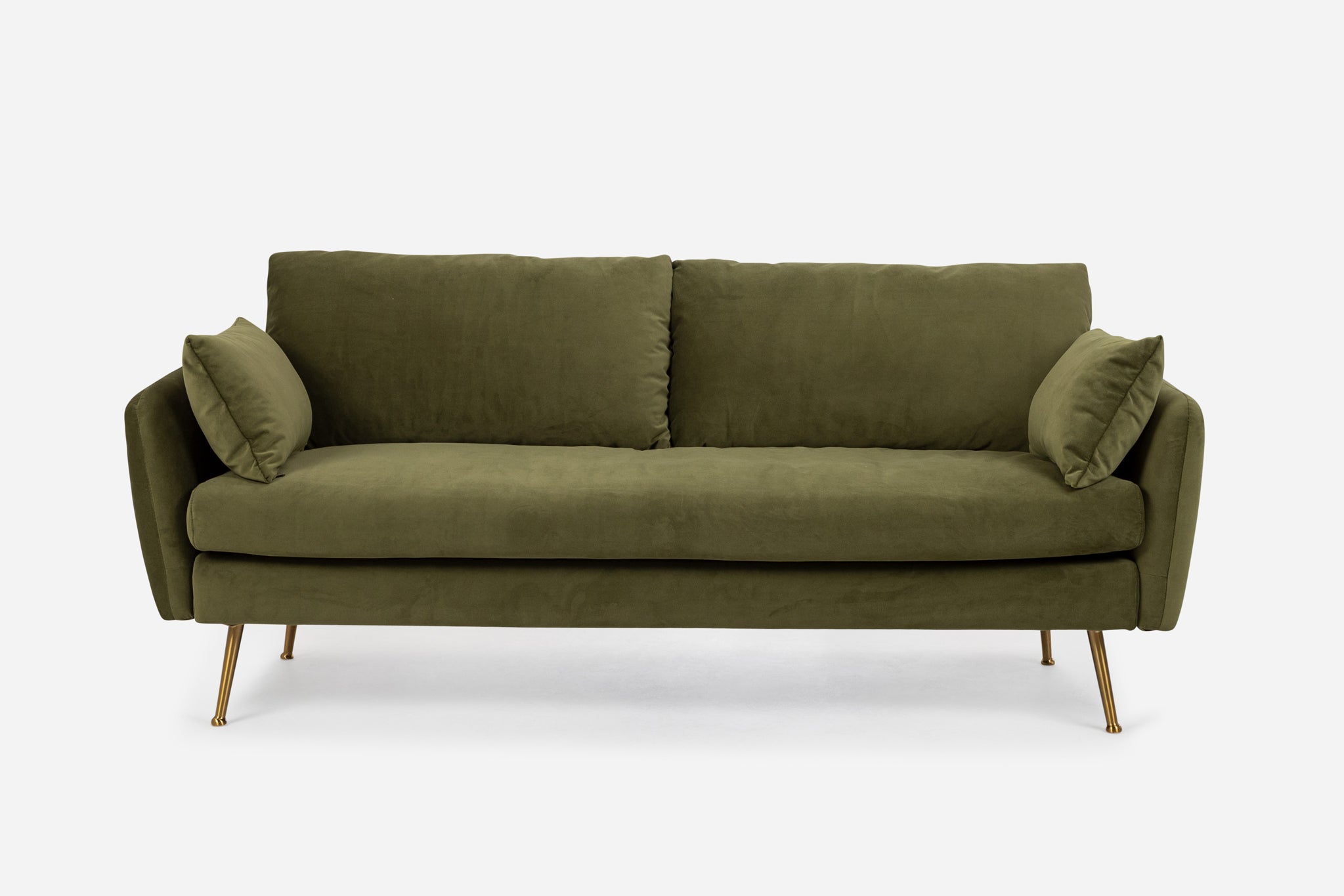 Olive Velvet Gold | Park Sofa shown in Olive Velvet with gold legs