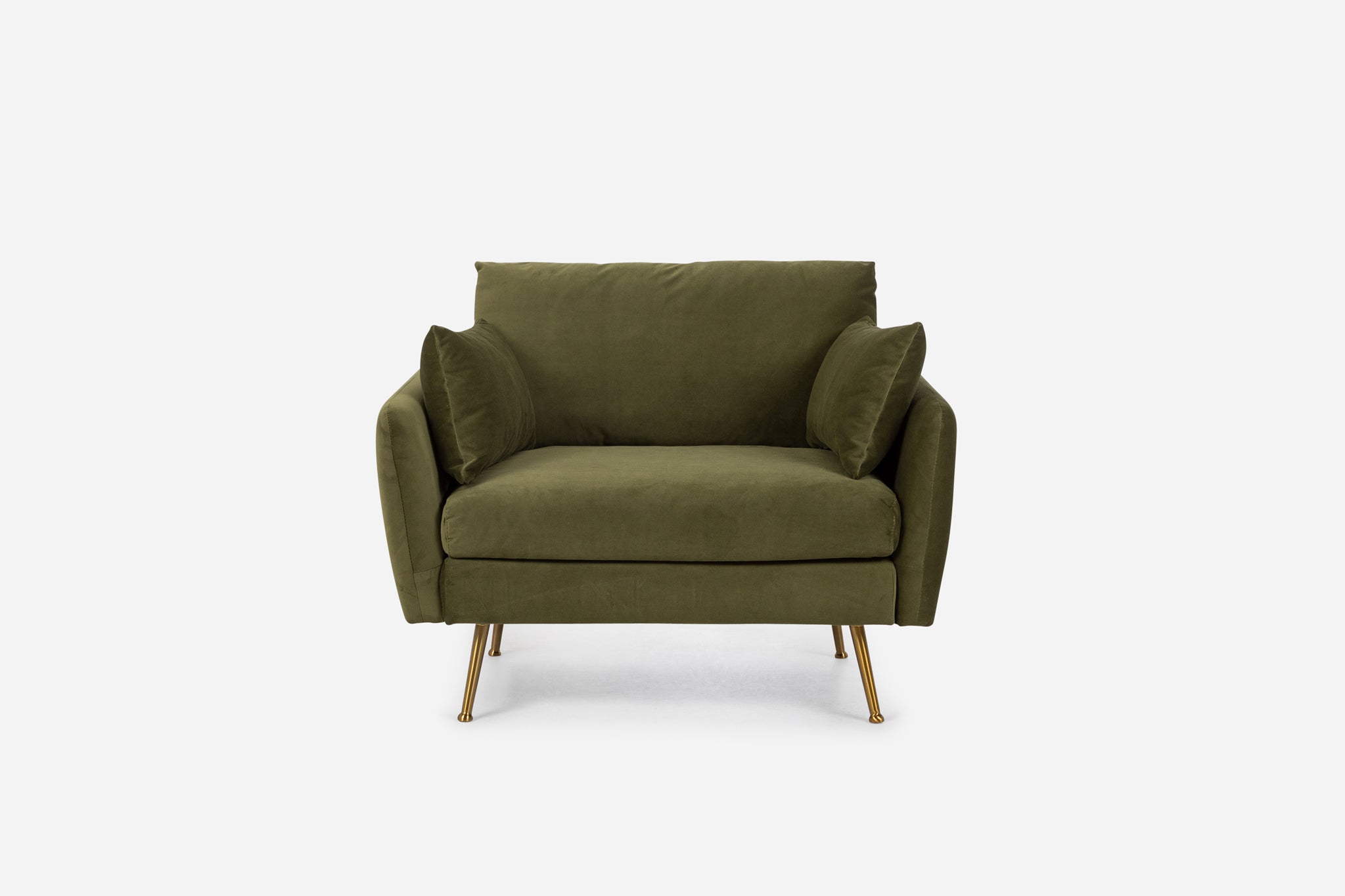 olive velvet gold | Park Armchair shown in olive velvet with gold legs