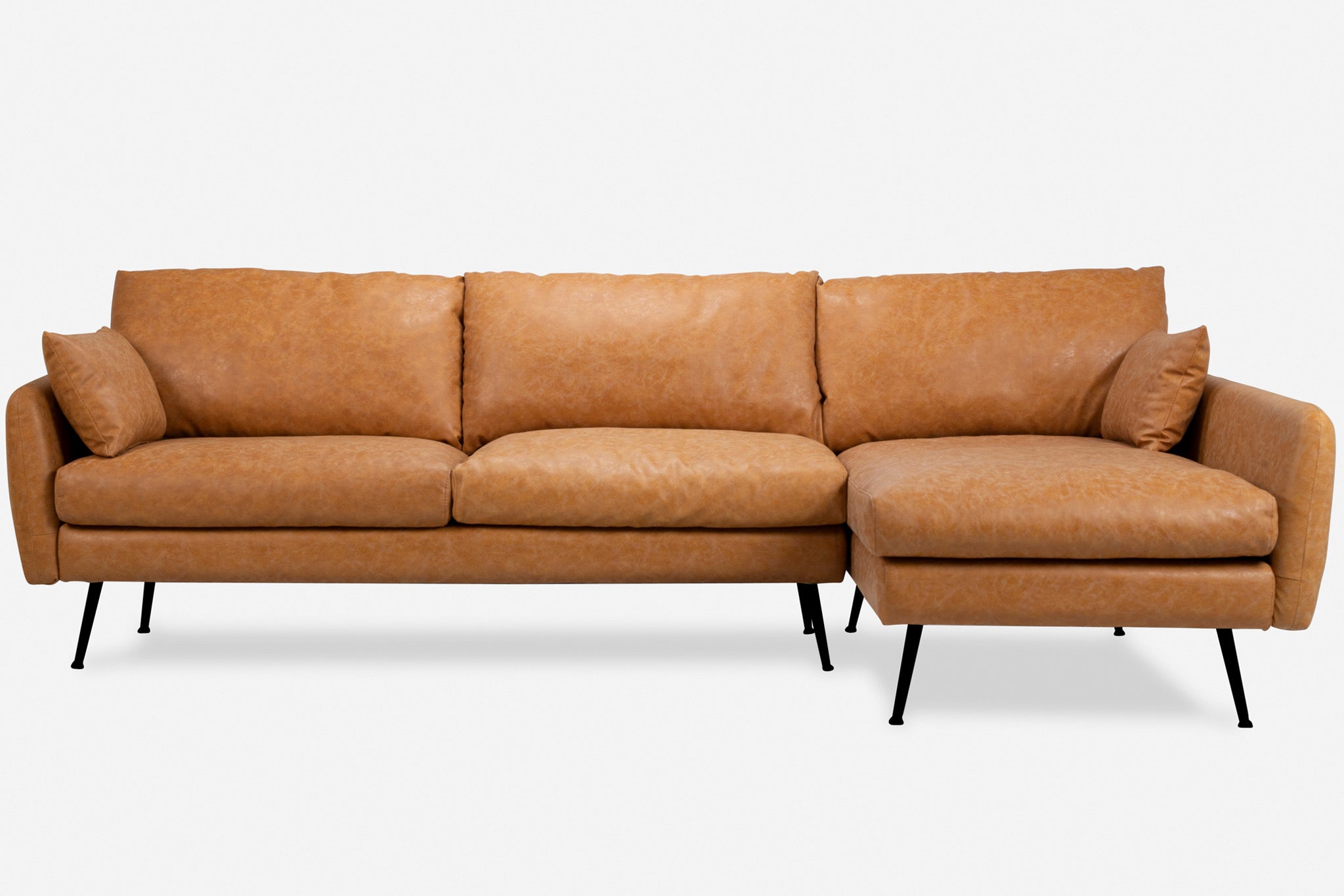 distressed vegan leather black right facing | Park Sectional Sofa shown in Distressed Vegan Leather with black legs Right Facing