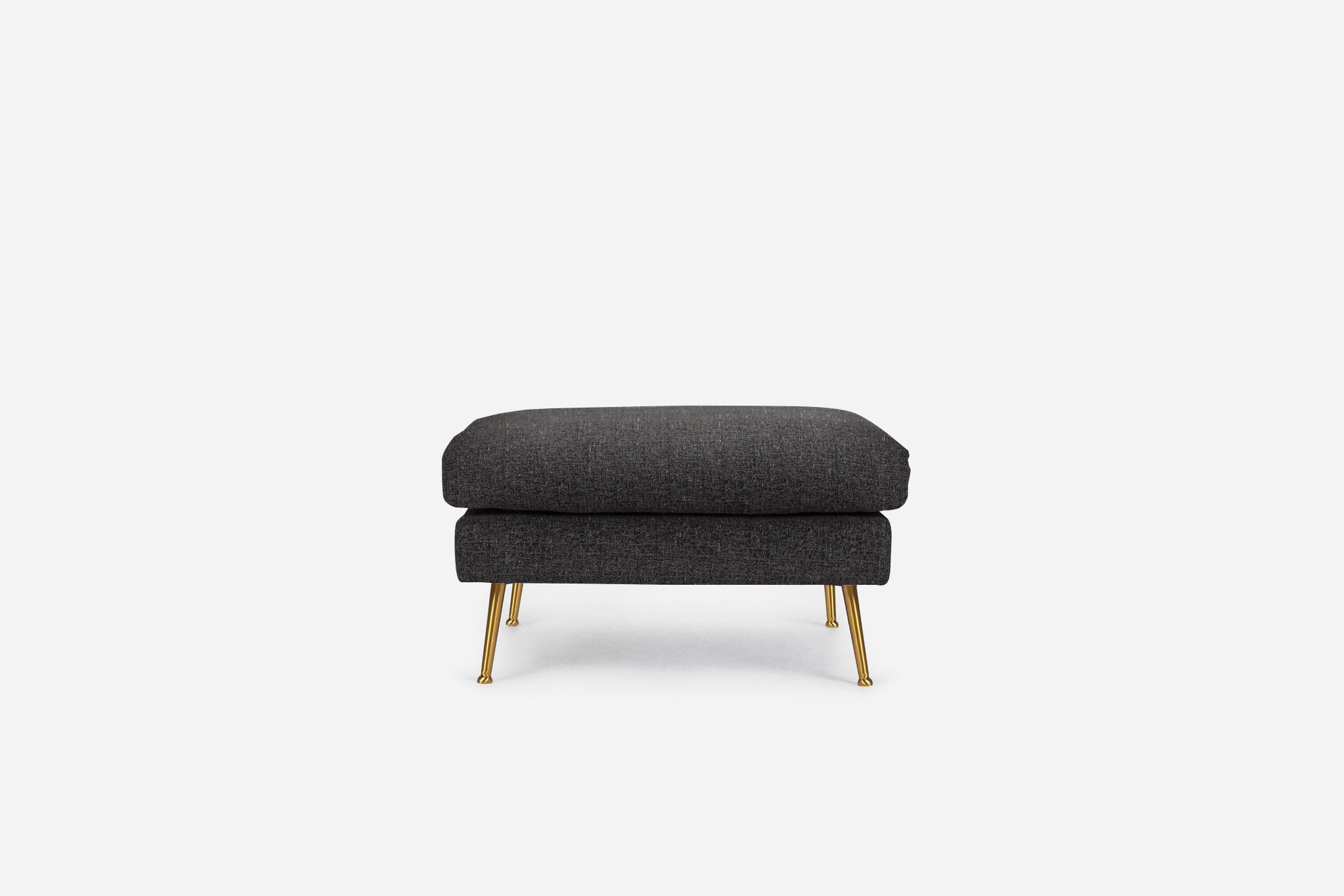 park ottoman shown in charcoal with gold legs