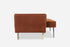 rust velvet gold | Lateral view of the Albany sleeper sofa as a bed in rust velvet and gold legs