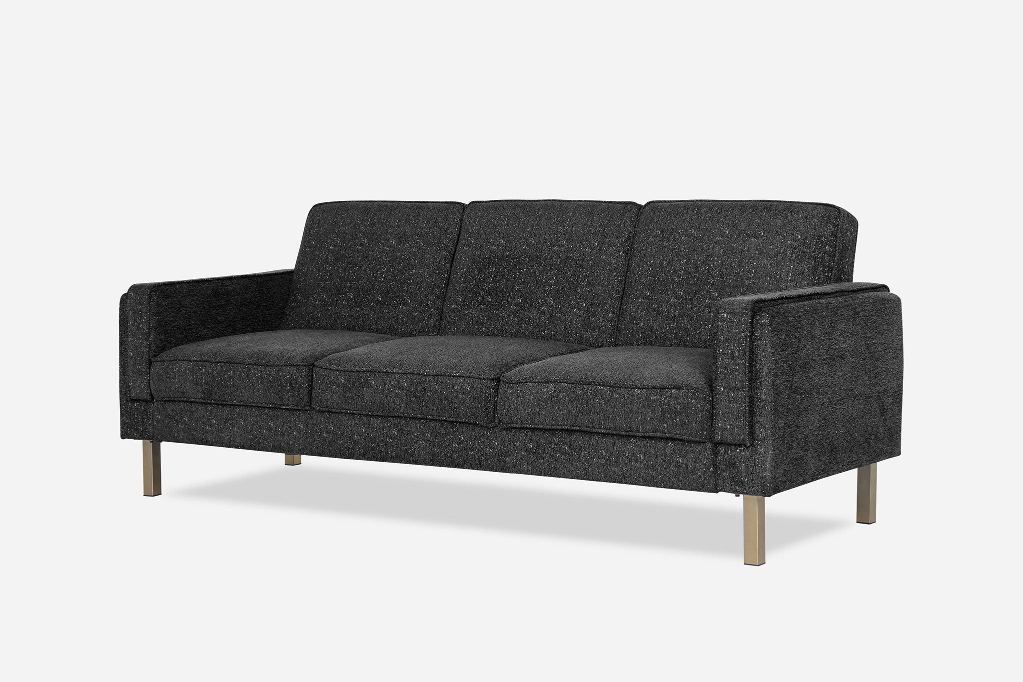 side view of the albany sleeper sofa in charcoal with gold legs