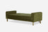 olive velvet gold | Side view of the Albany sleeper sofa as a bed in olive velvet with gold legs