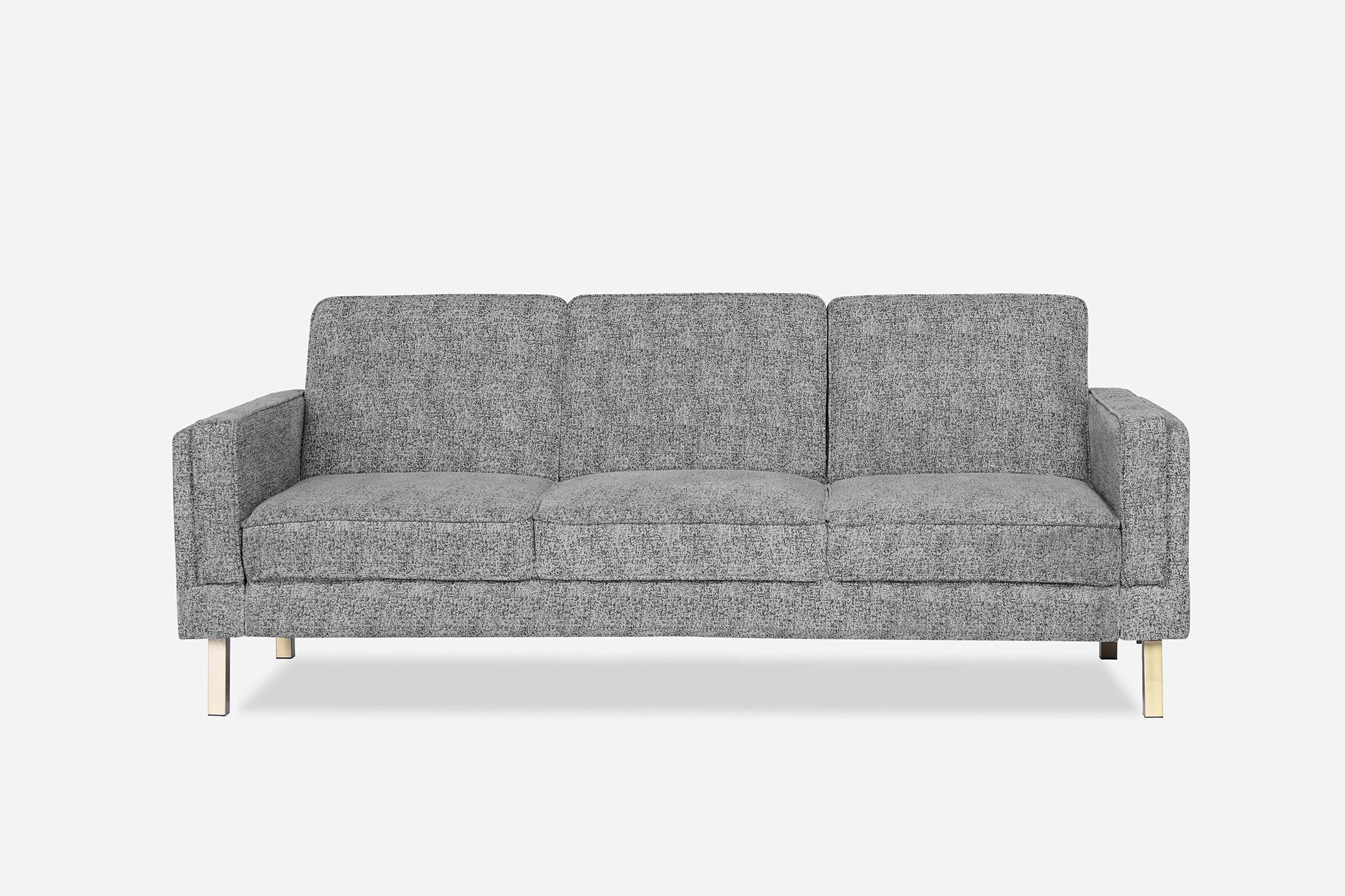 front view of the albany sleeper sofa in grey with gold legs