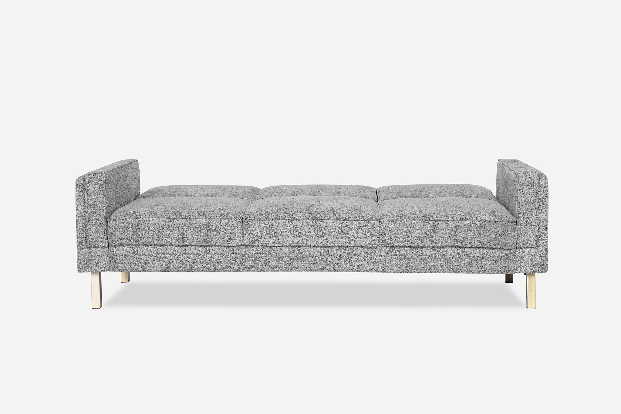front view of the albany sleeper sofa as a bed in grey with gold legs