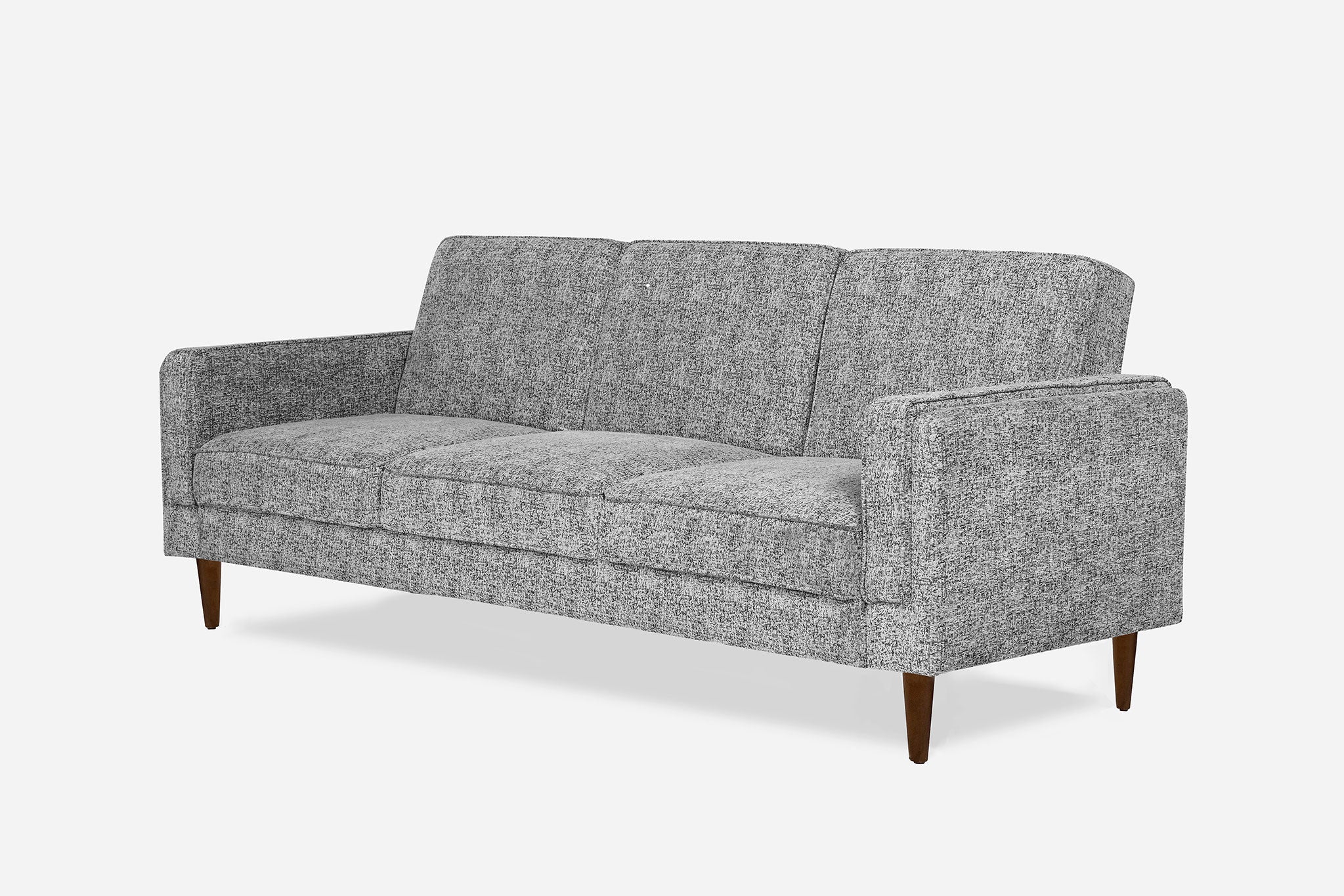 side view of the albany sleeper sofa in grey with walnut legs