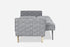 grey fabric gold | Lateral view of the Albany sleeper sofa as a bed in grey with gold legs