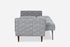 grey fabric walnut | Lateral view of the Albany sleeper sofa as a bed in grey with walnut legs