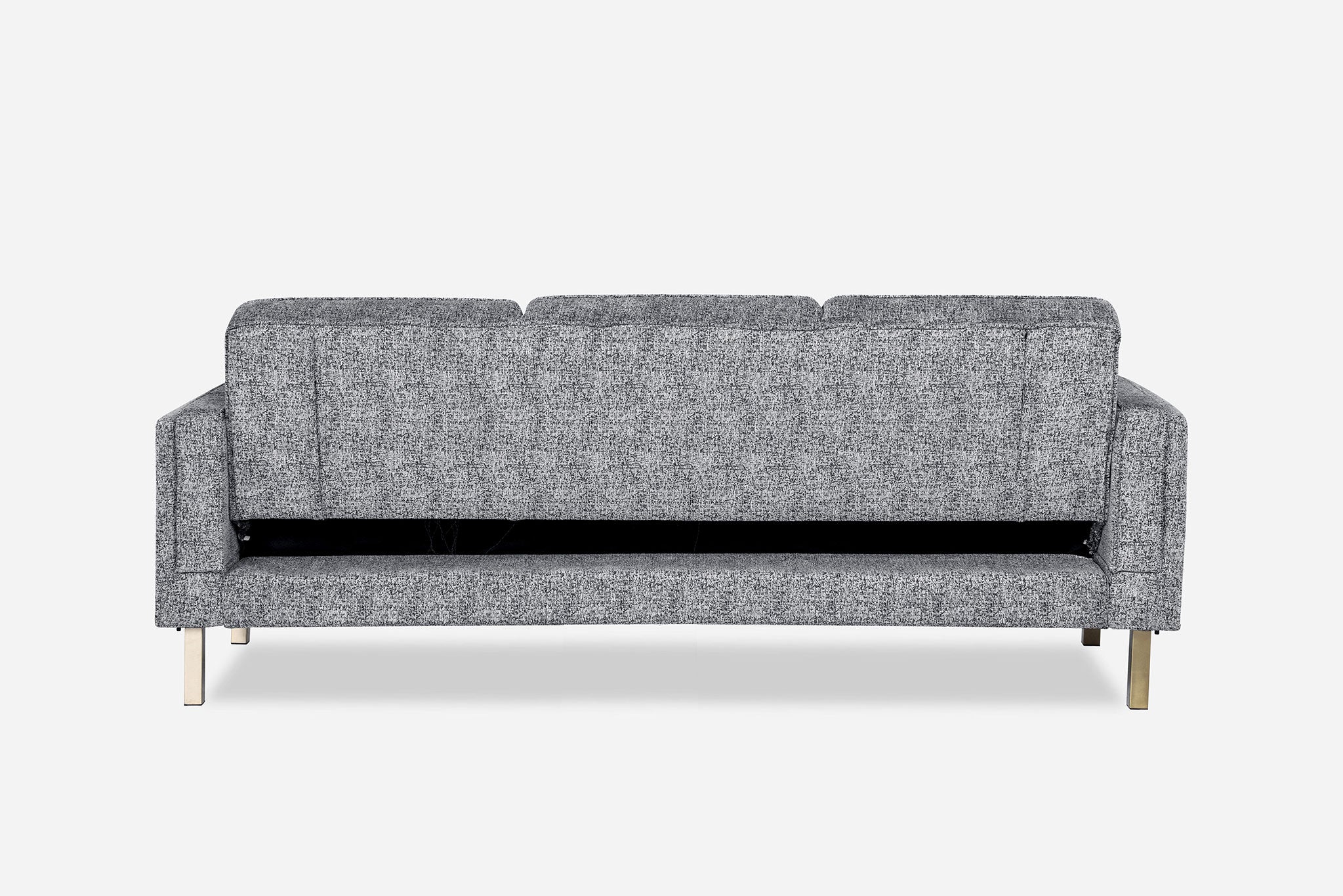 back view of the albany sleeper sofa in grey with gold legs