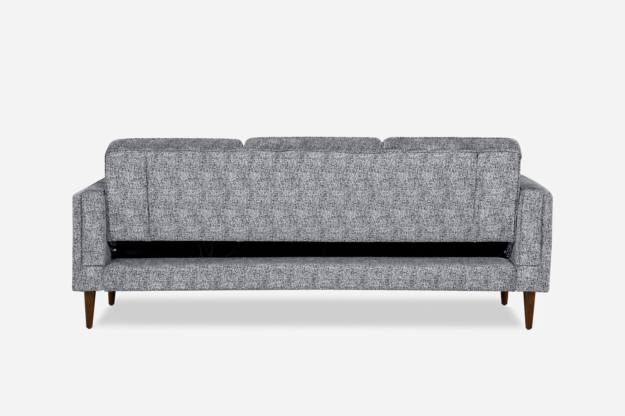 back view of the albany sleeper sofa in grey with walnut legs