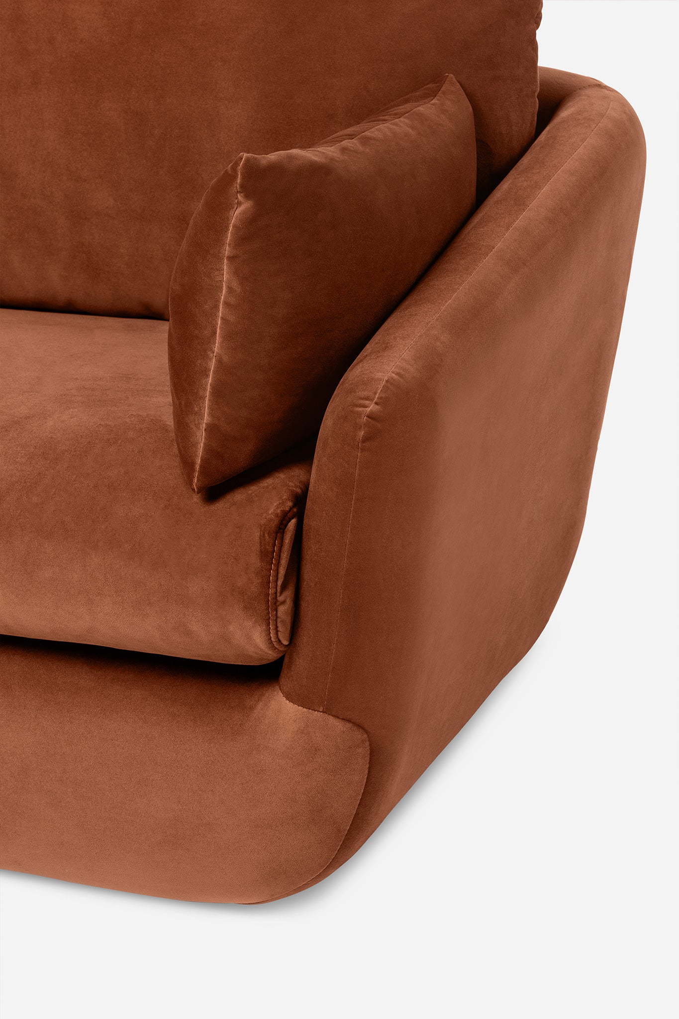 detail of the park swivel armchair in rust velvet