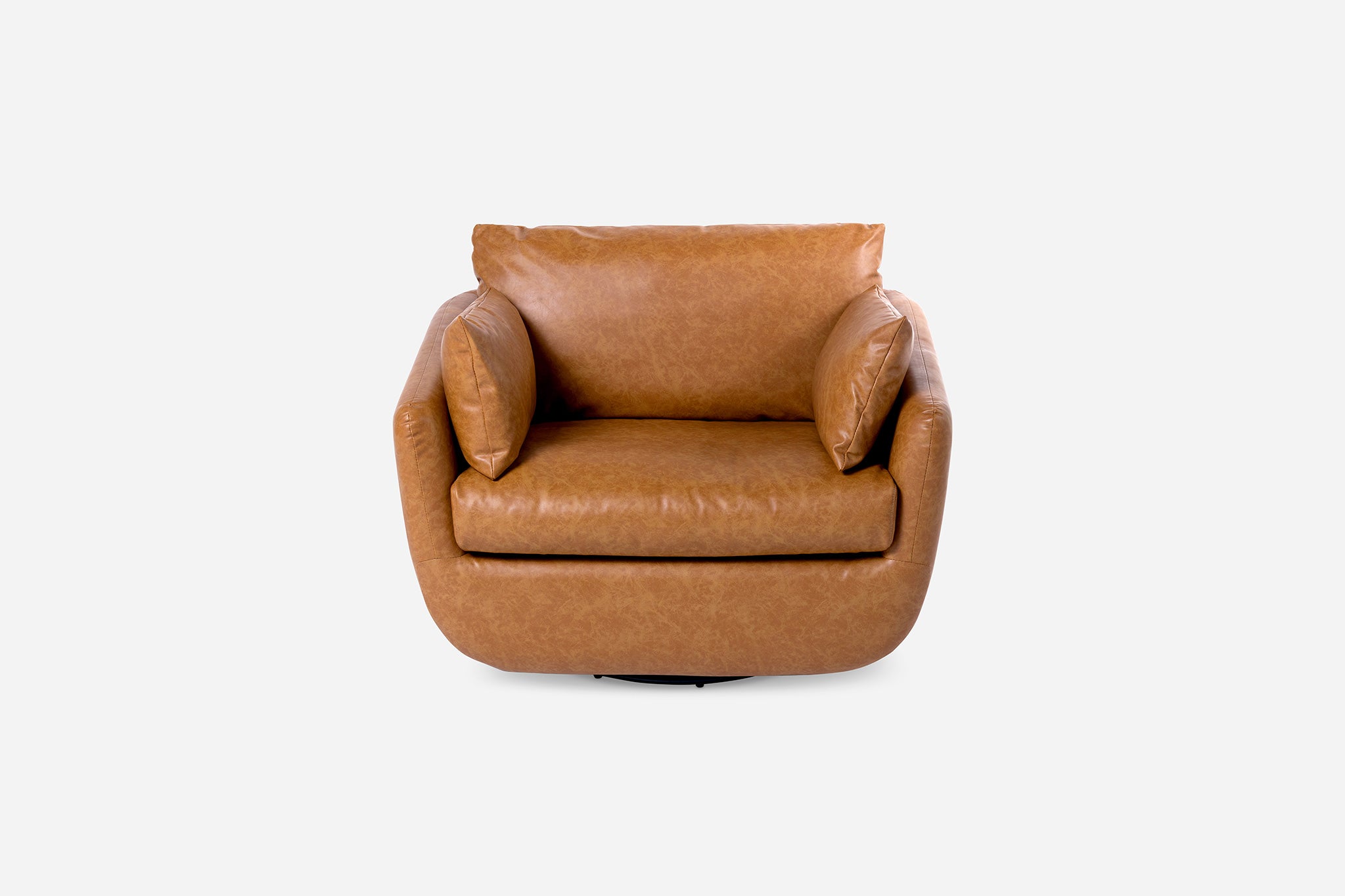distressed vegan leather | Front view of the Park swivel armchair in distressed vegan leather