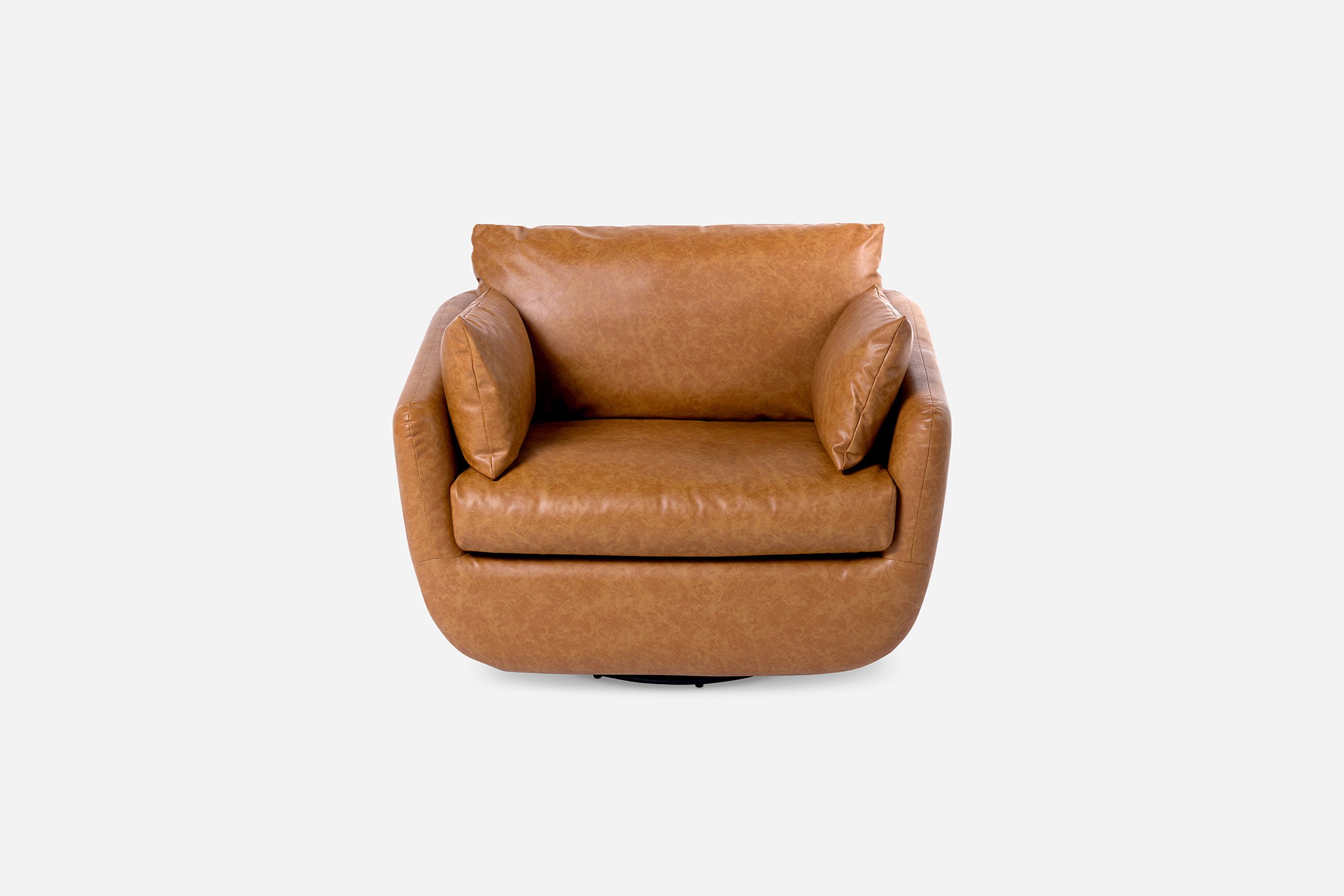 front view of the park swivel armchair in distressed vegan leather