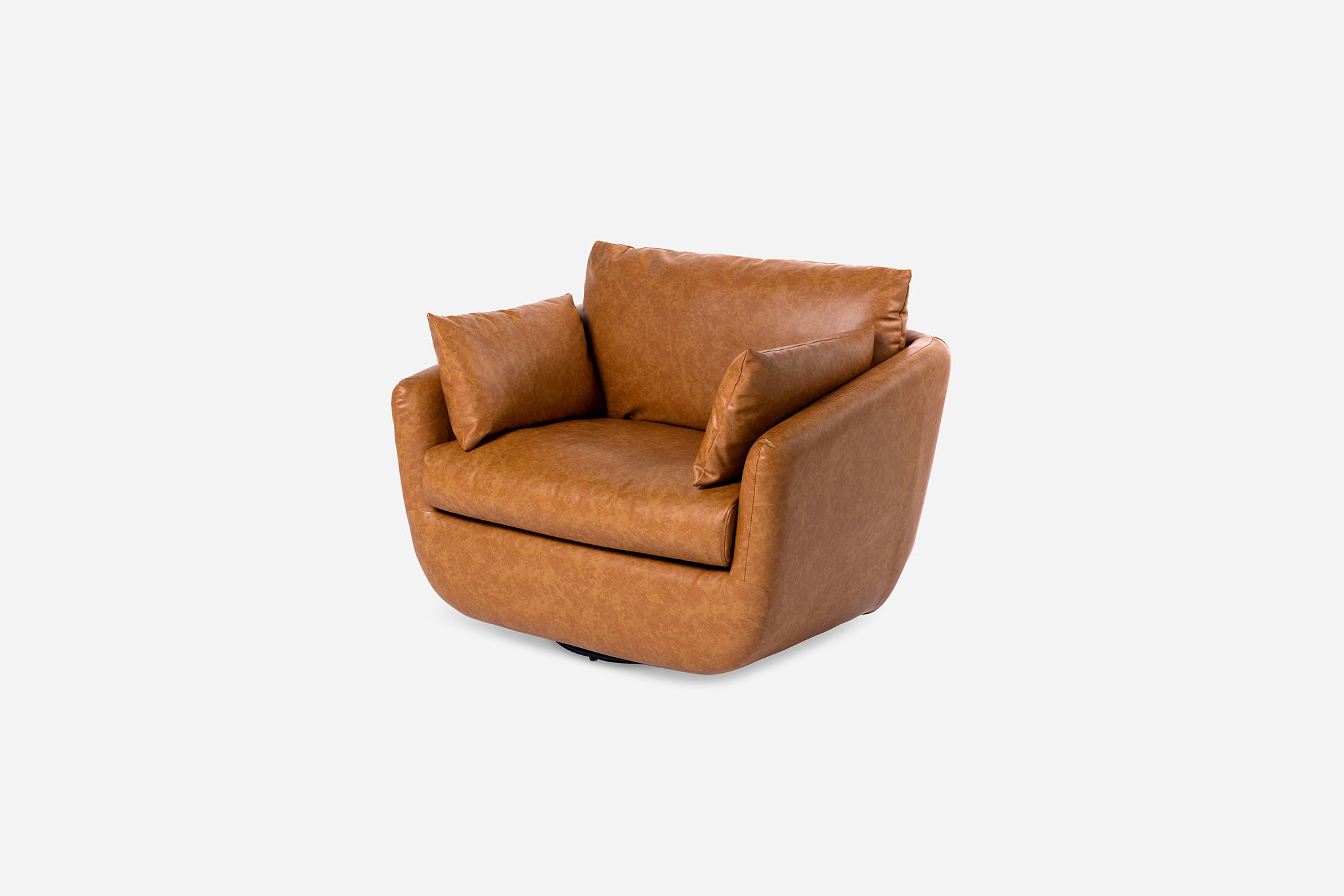 side view of the park swivel armchair in distressed vegan leather