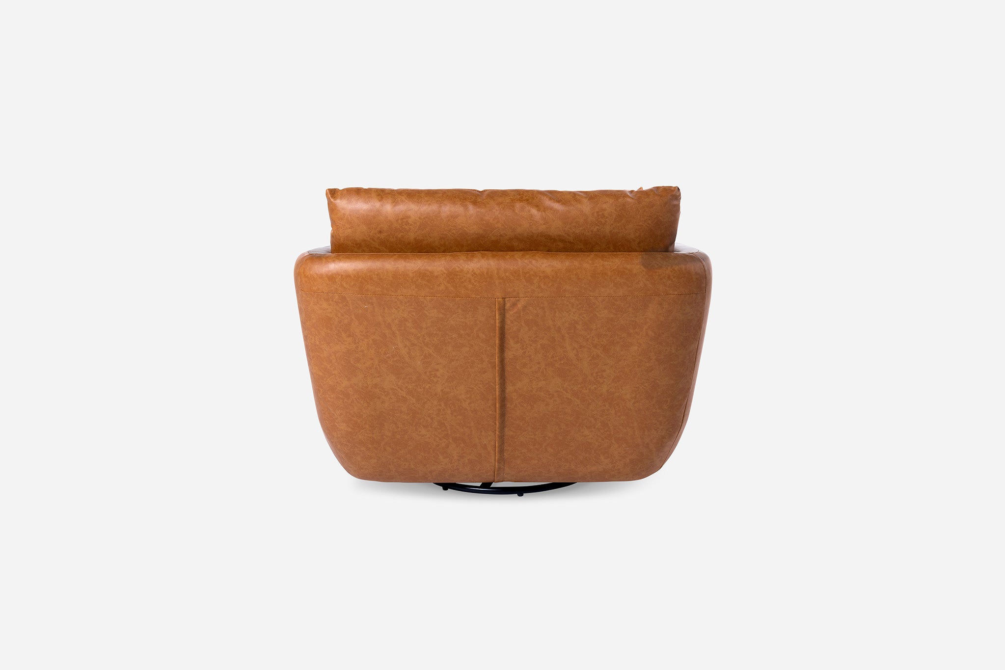 distressed vegan leather | Back view of the Park swivel armchair in distressed vegan leather