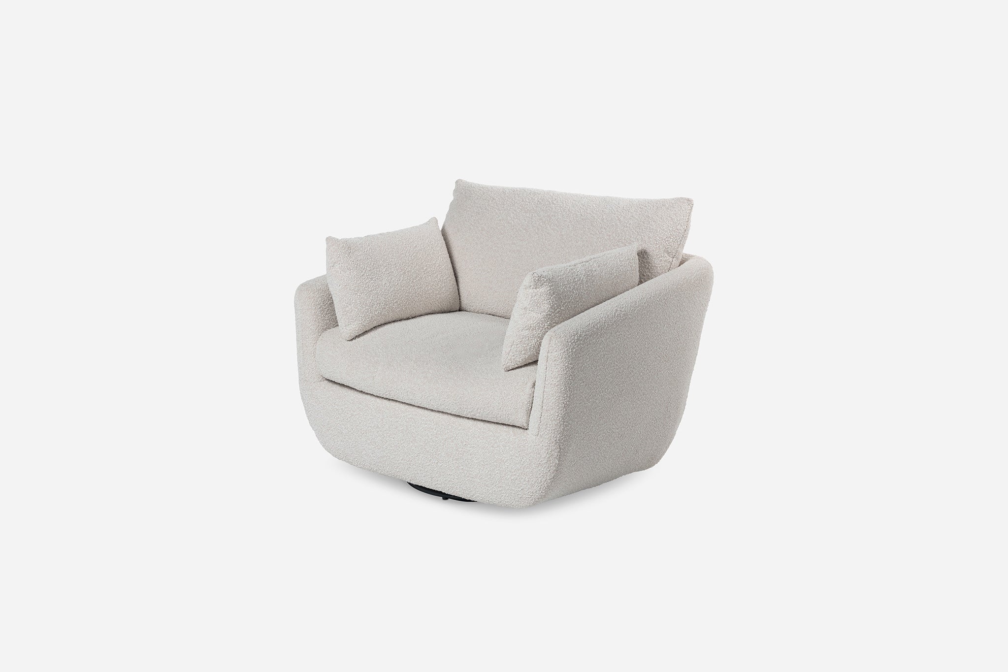side view of the park swivel armchair in bouclé