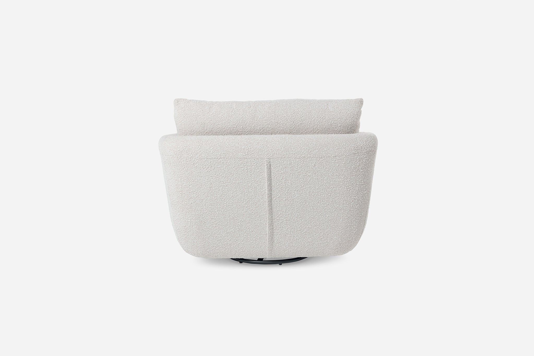 back view of the park swivel armchair in bouclé