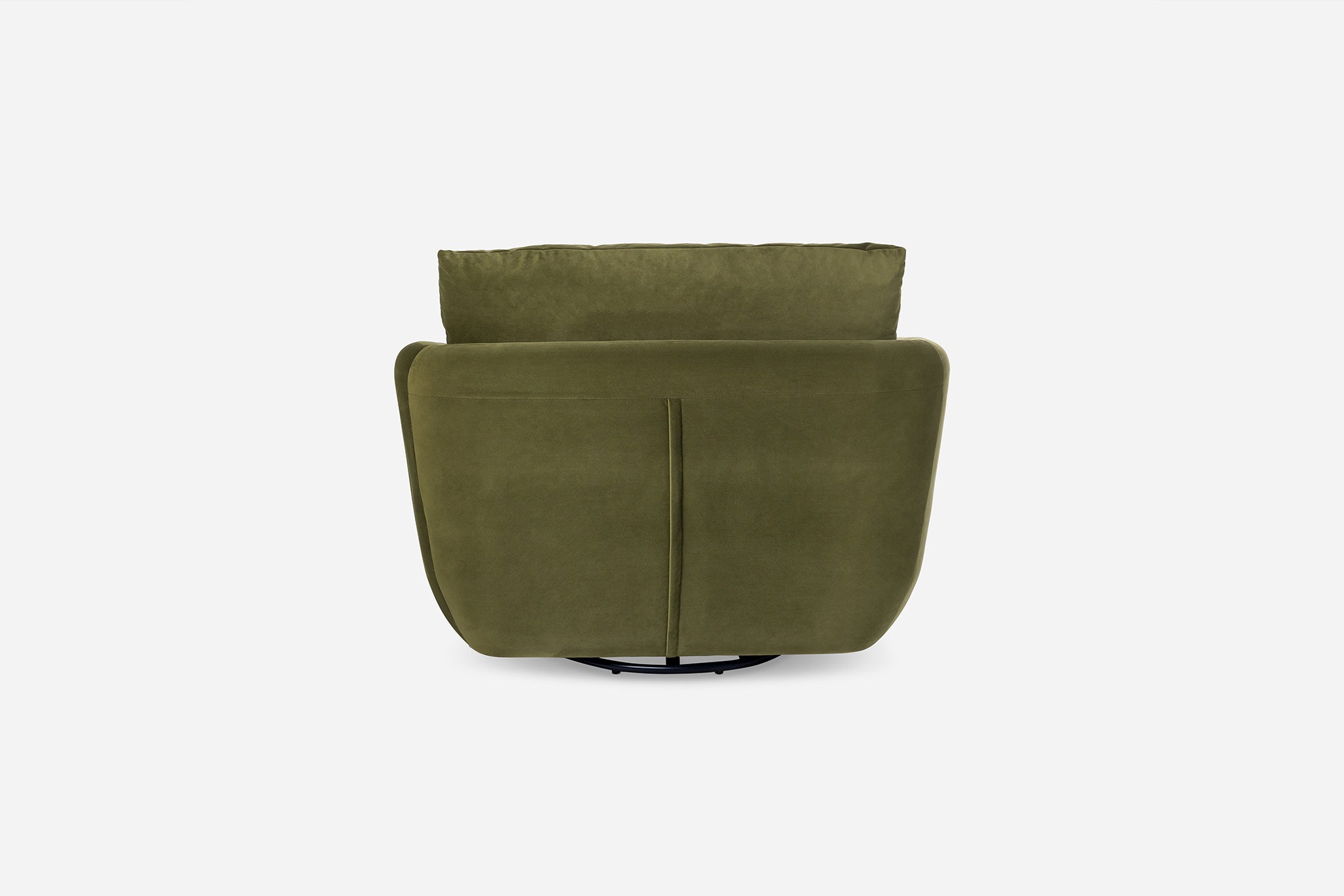 back view of the park swivel armchair in olive velvet