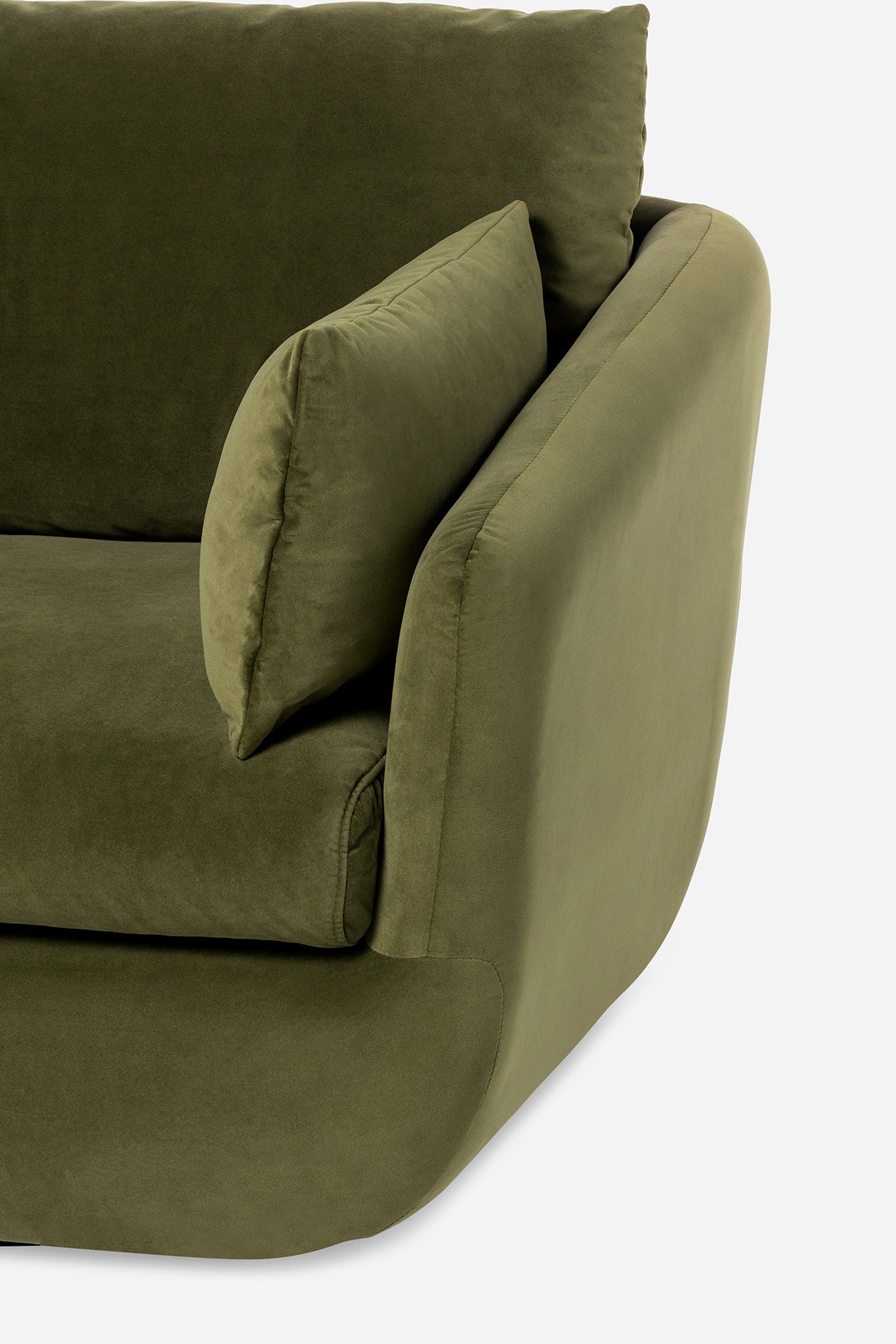 detail of the park swivel armchair in olive velvet