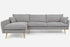 Grey Fabric Gold Left Facing | Park Sectional Sofa shown in Grey Fabric with gold legs Left Facing