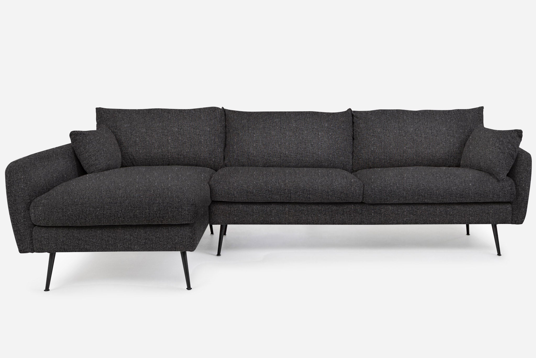 park sectional sofa shown in charcoal with black legs left facing