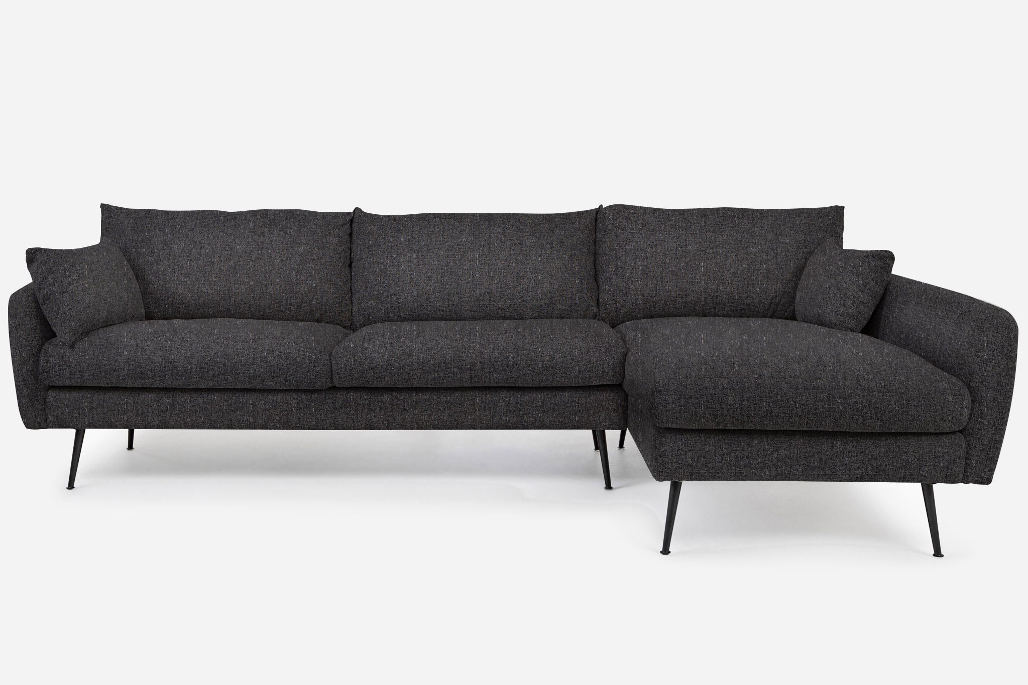 park sectional sofa shown in charcoal with black legs right facing