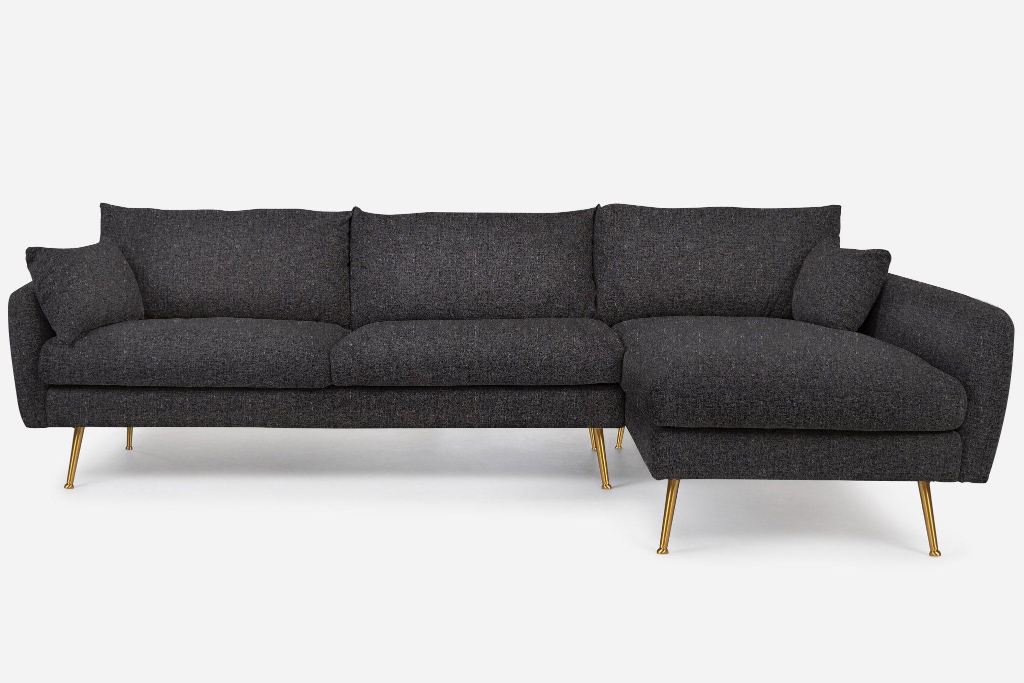 park sectional sofa shown in charcoal with gold legs right facing
